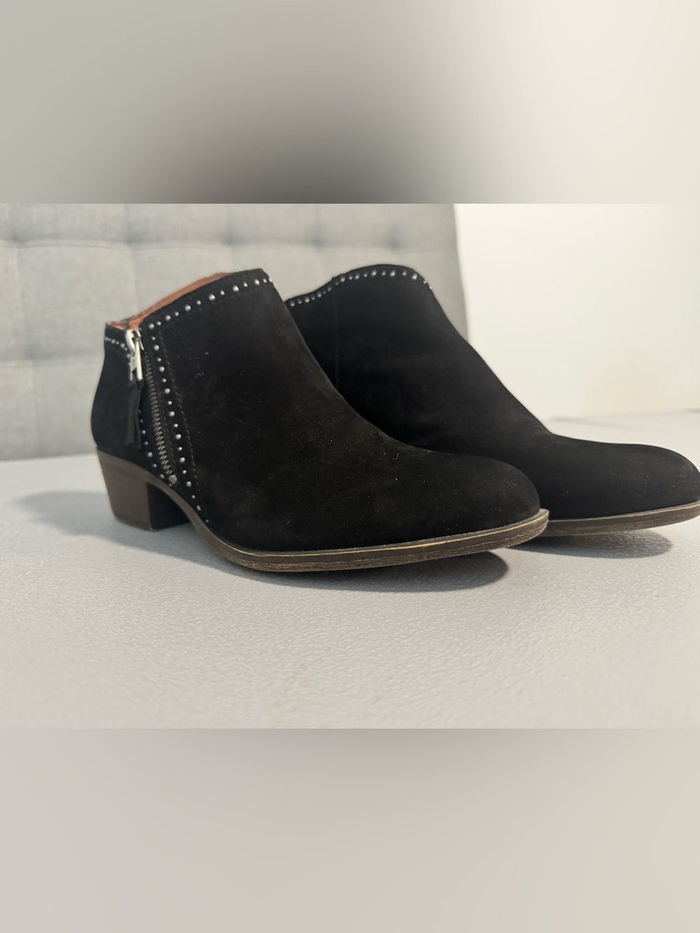 Lucky Brand Black Leather Suede Studded Mule Ankle Booties Shoes Boots 9M